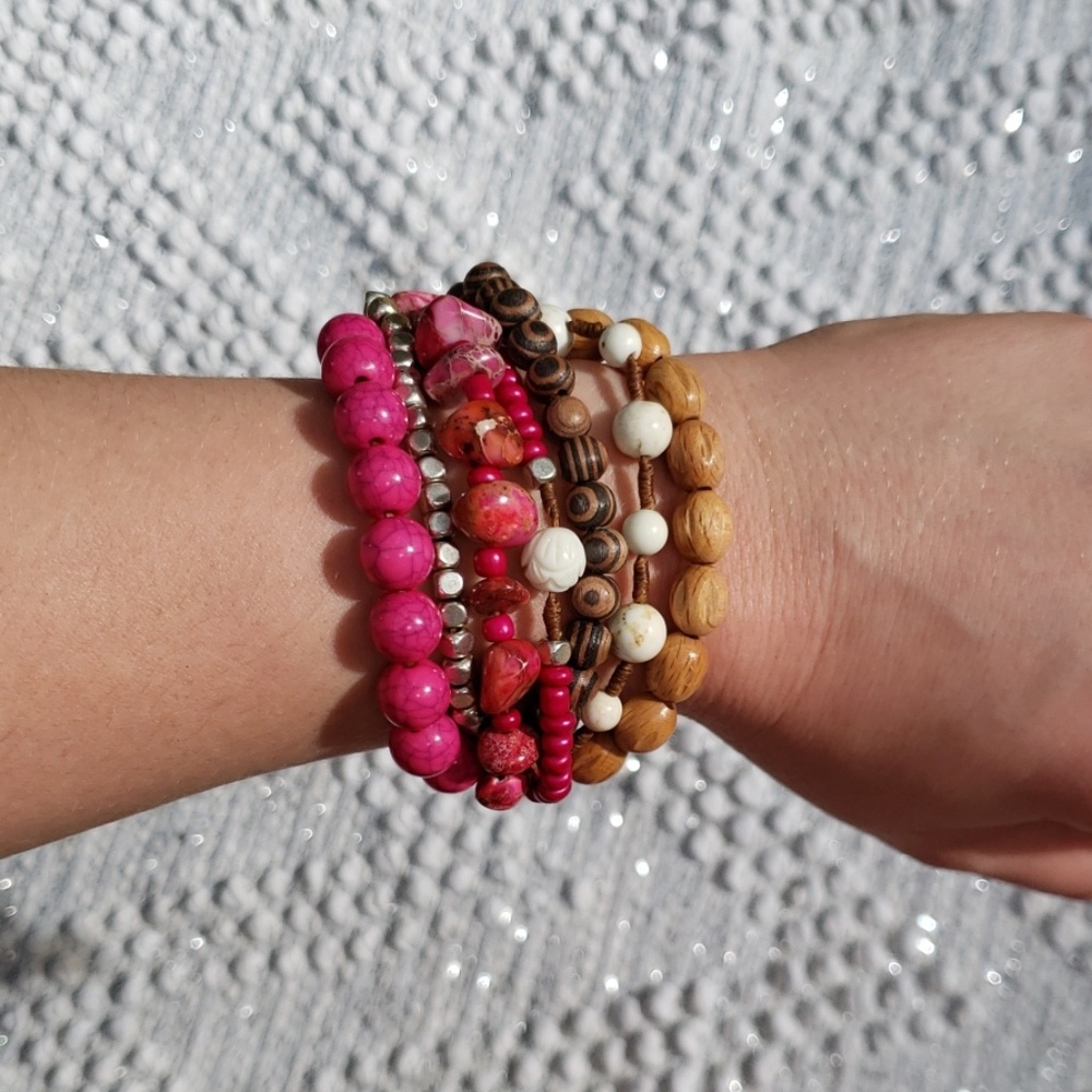 Boho gypsy hippie beach bracelet handmade pink